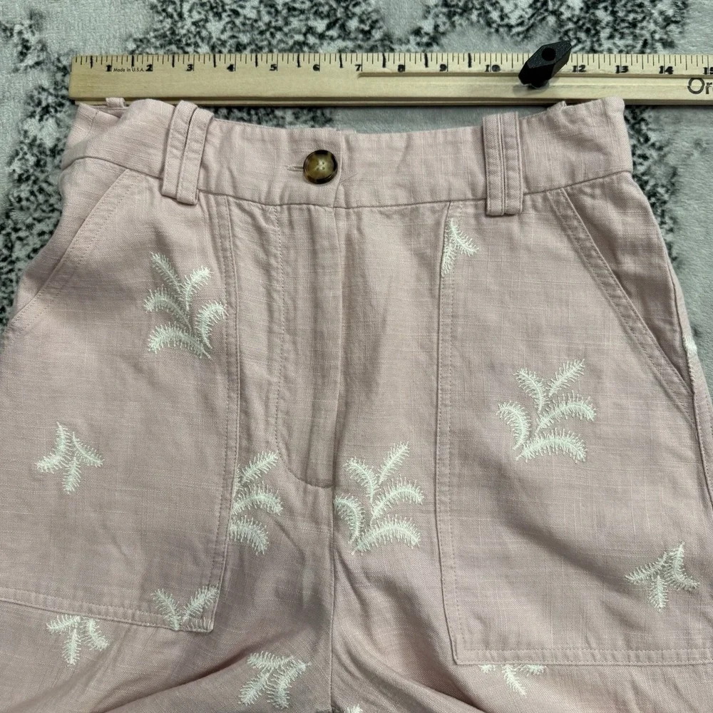 Zara Embroidered Wide Leg Pants Womens‎ Size XS Pink Linen Blend Boho Resort